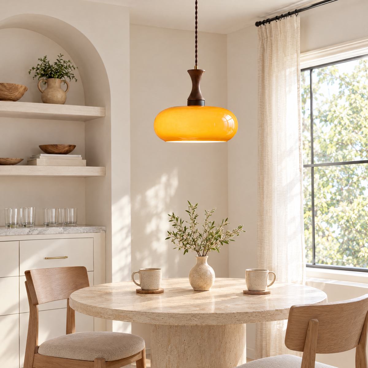 Ambra plug-in pendant over a breakfast table