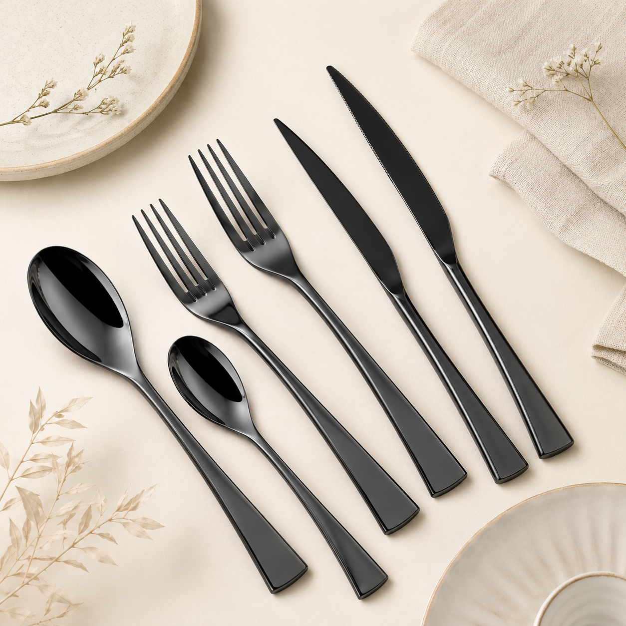 Onyx Black Stainless Steel Flatware Set