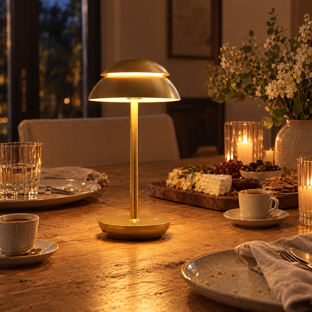 Cupola cordless lamp on a dinner table
