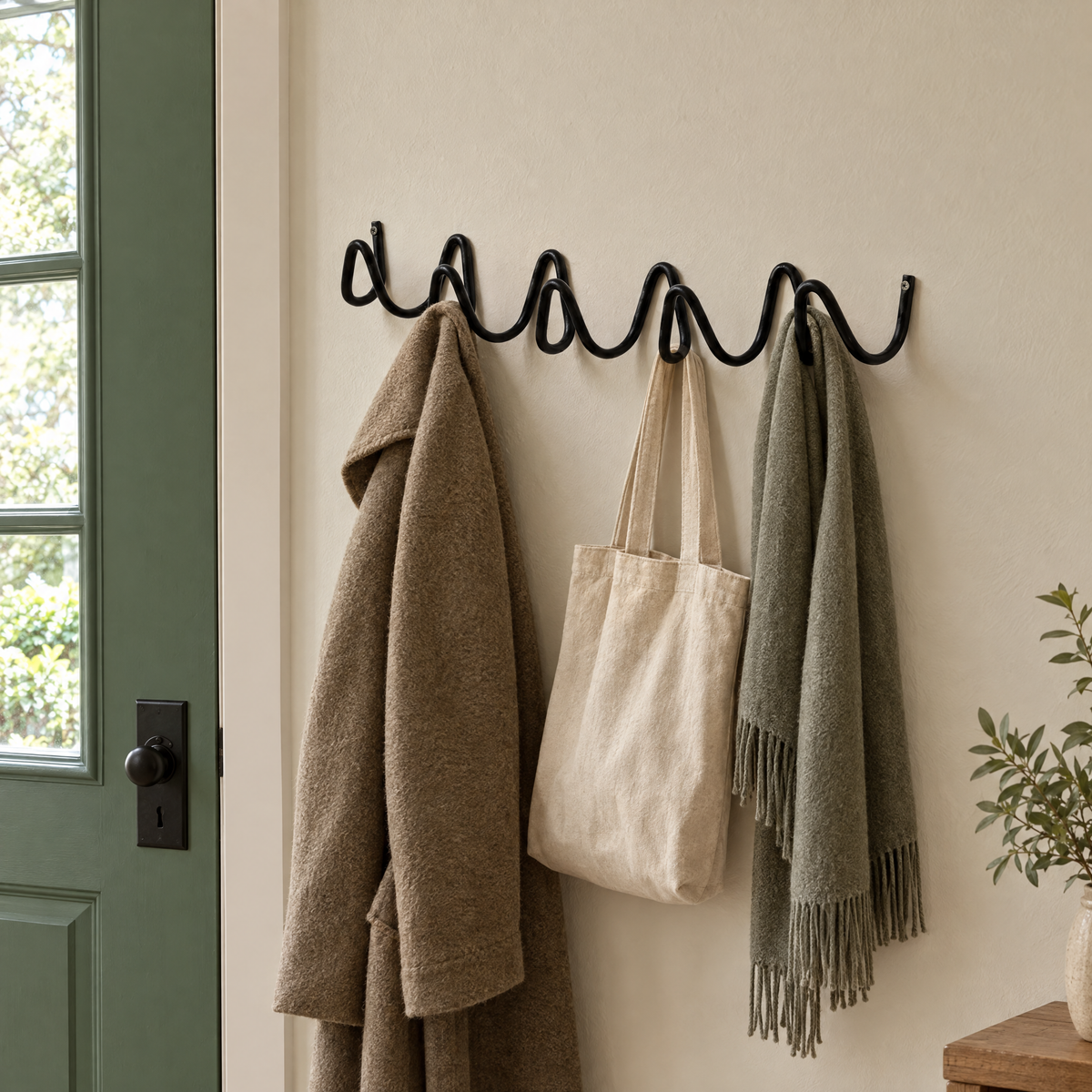 Flutto wave hook rack beside a front door