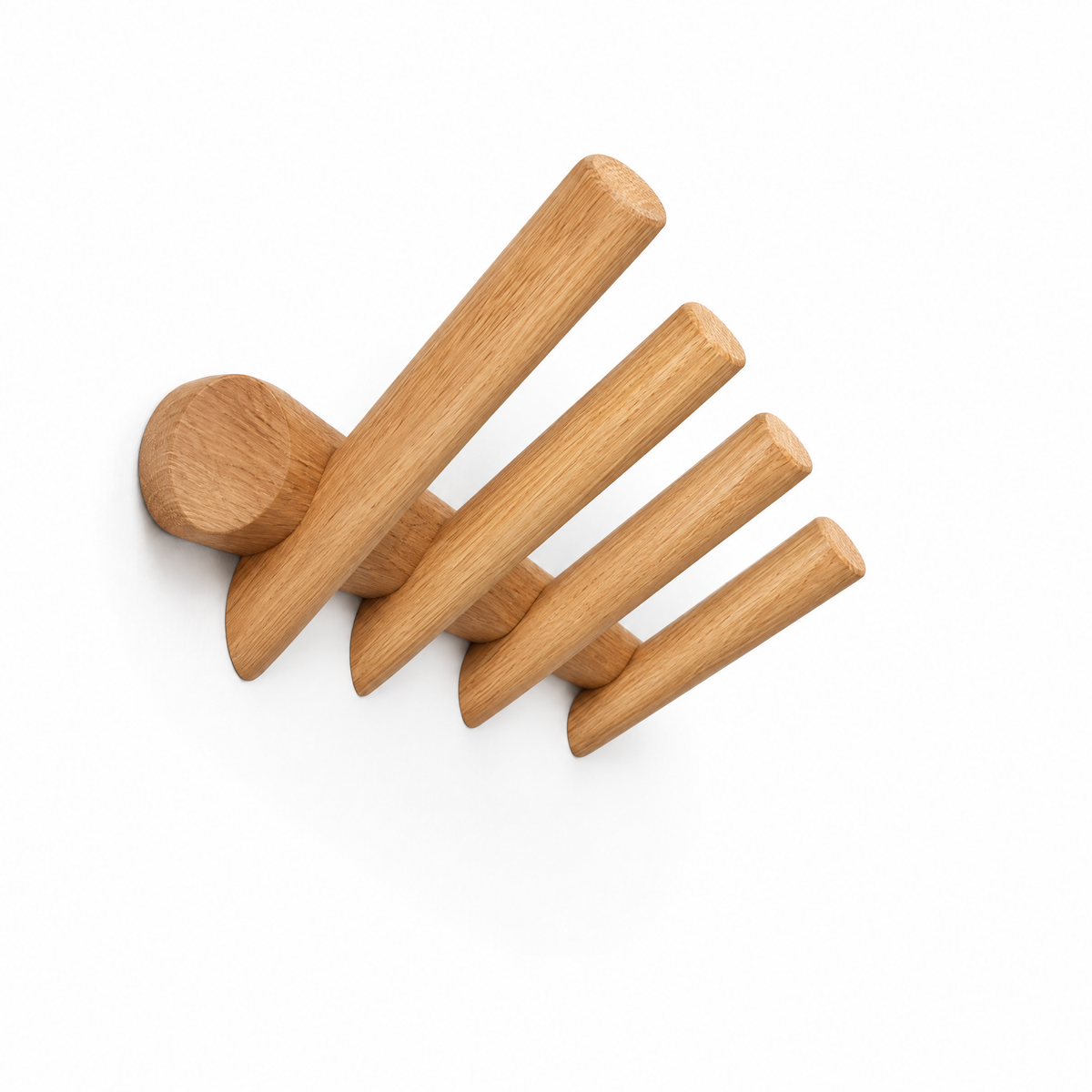 Rovere Solid Oak Wall Rack with five fanned pegs on a white background