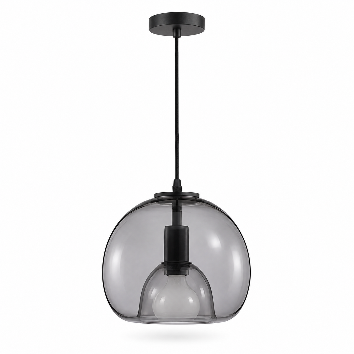 Vetro Glass Globe Pendant Light in smoke grey on a white background
