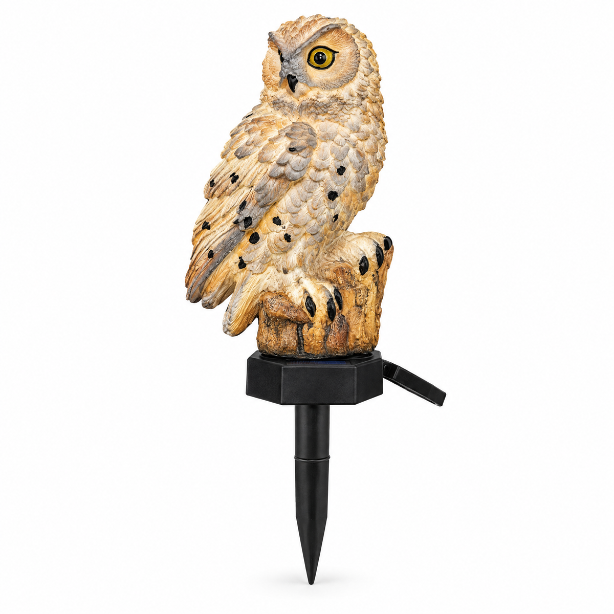 Gufo solar owl garden light on a white background