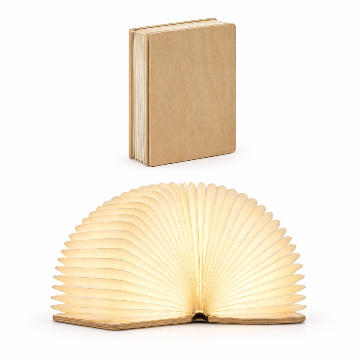 Pagina folding book lamp opened into a lantern on a white background
