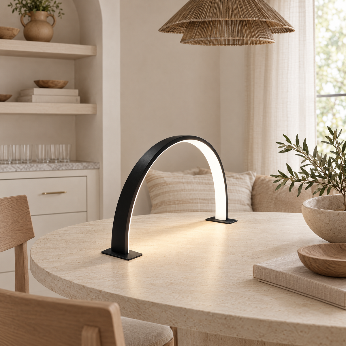 Luna Crescent LED Desk Lamp shown from a three-quarter angle
