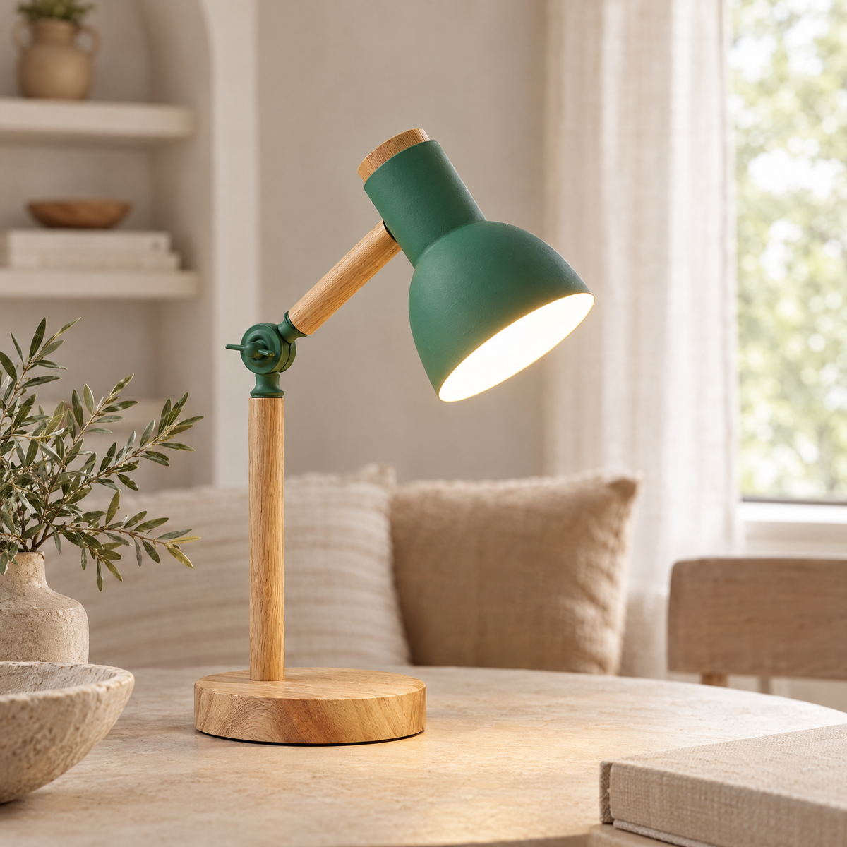 Faggio Wood and Metal Desk Lamp close-up detail