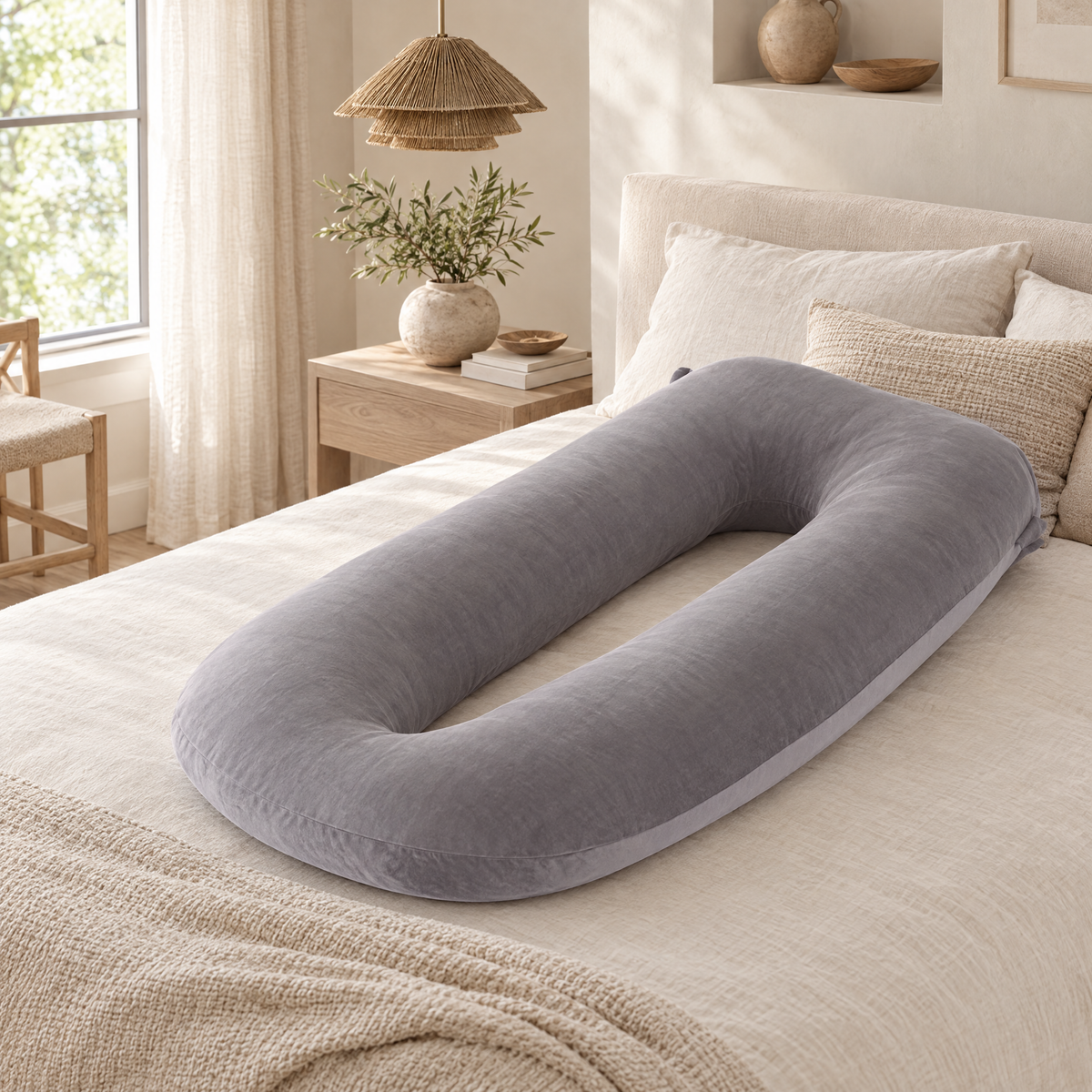 Abbraccio U-Shaped Body Pillow shown from a three-quarter angle