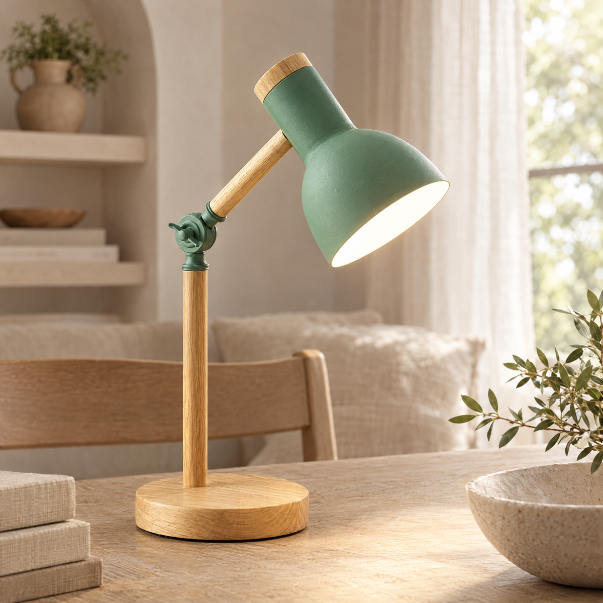 Ramo Wood and Metal LED Desk Lamp close-up detail