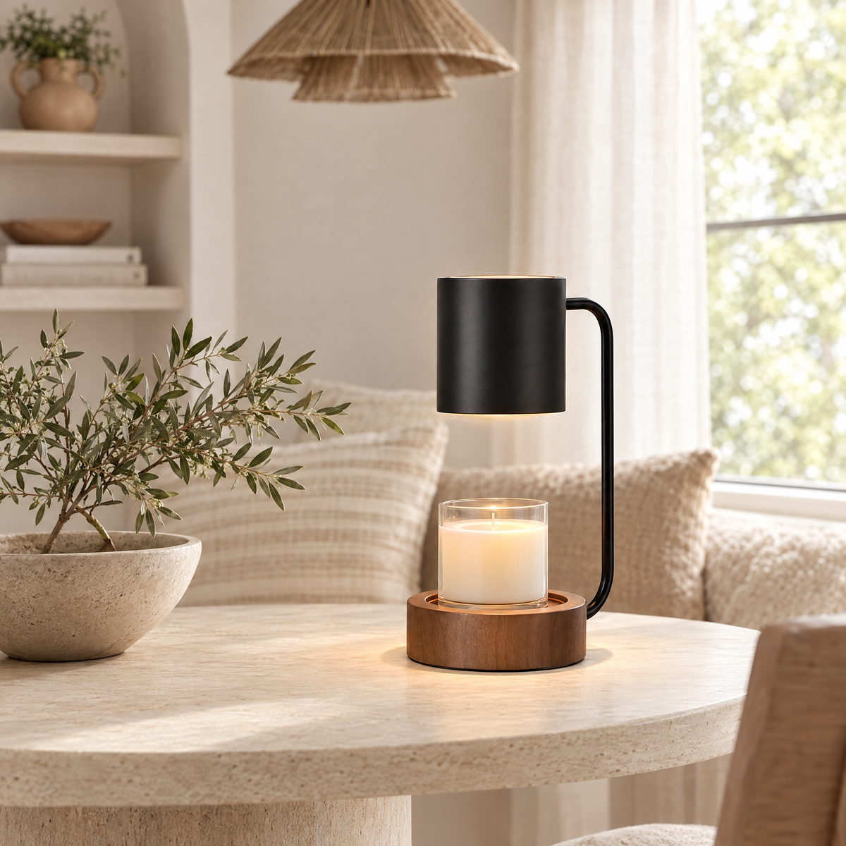Quieto Candle Warmer Lamp shown from a three-quarter angle