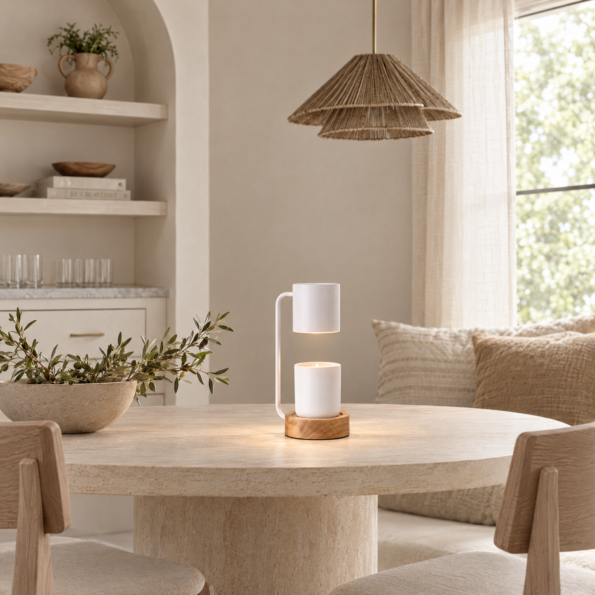 Quieto Candle Warmer Lamp in a calm room setting