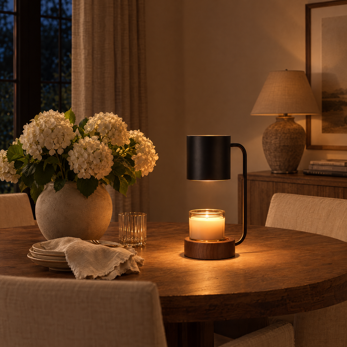 Quieto Candle Warmer Lamp in a warm evening setting