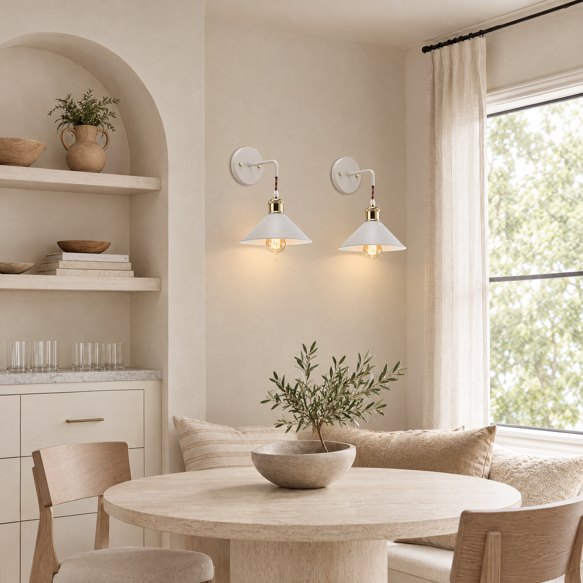 Faro Metal Wall Sconce, Set of 2 in a calm room setting