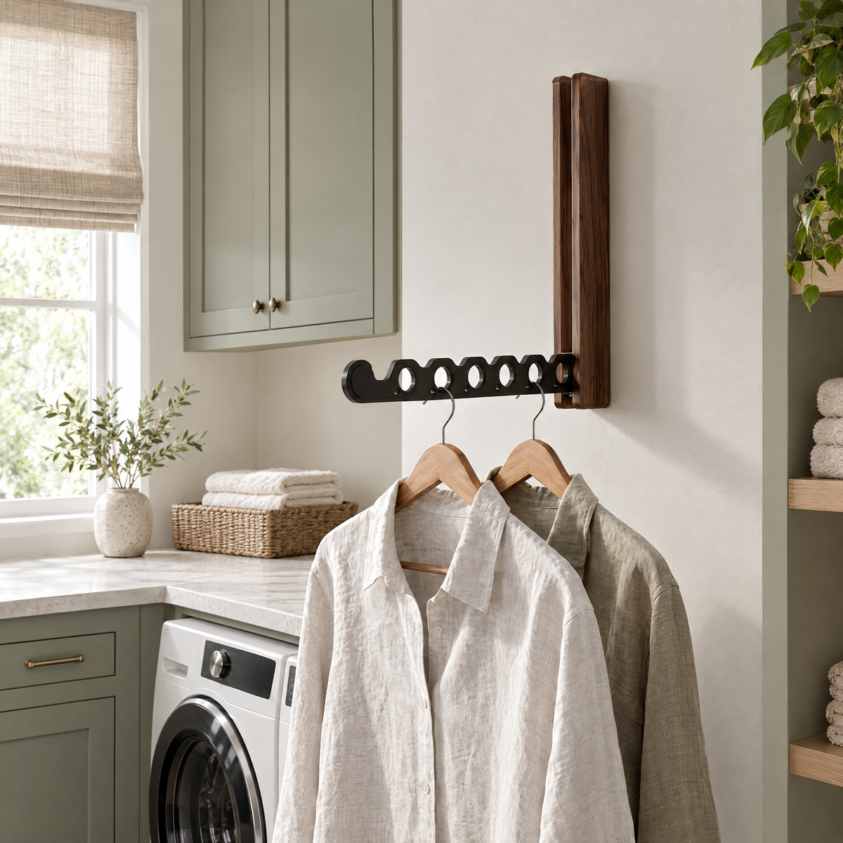 Piega folding rail in a laundry room