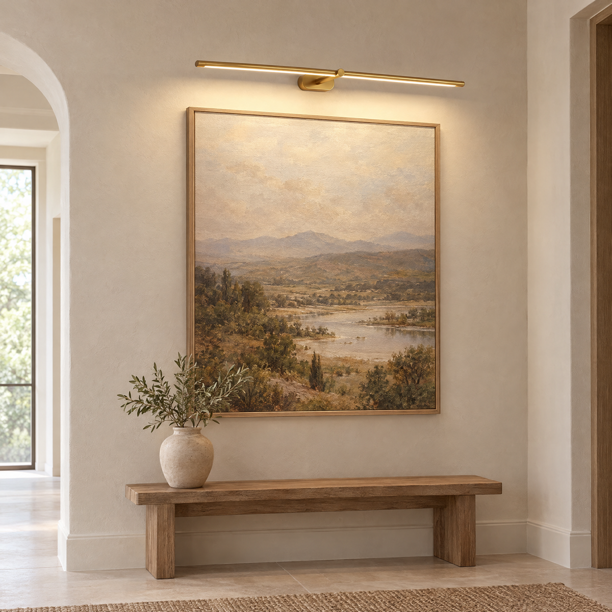 Quadro cordless picture light above a landscape painting
