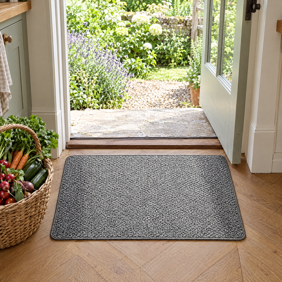 Stone Canapa door mat at a farmhouse kitchen back door