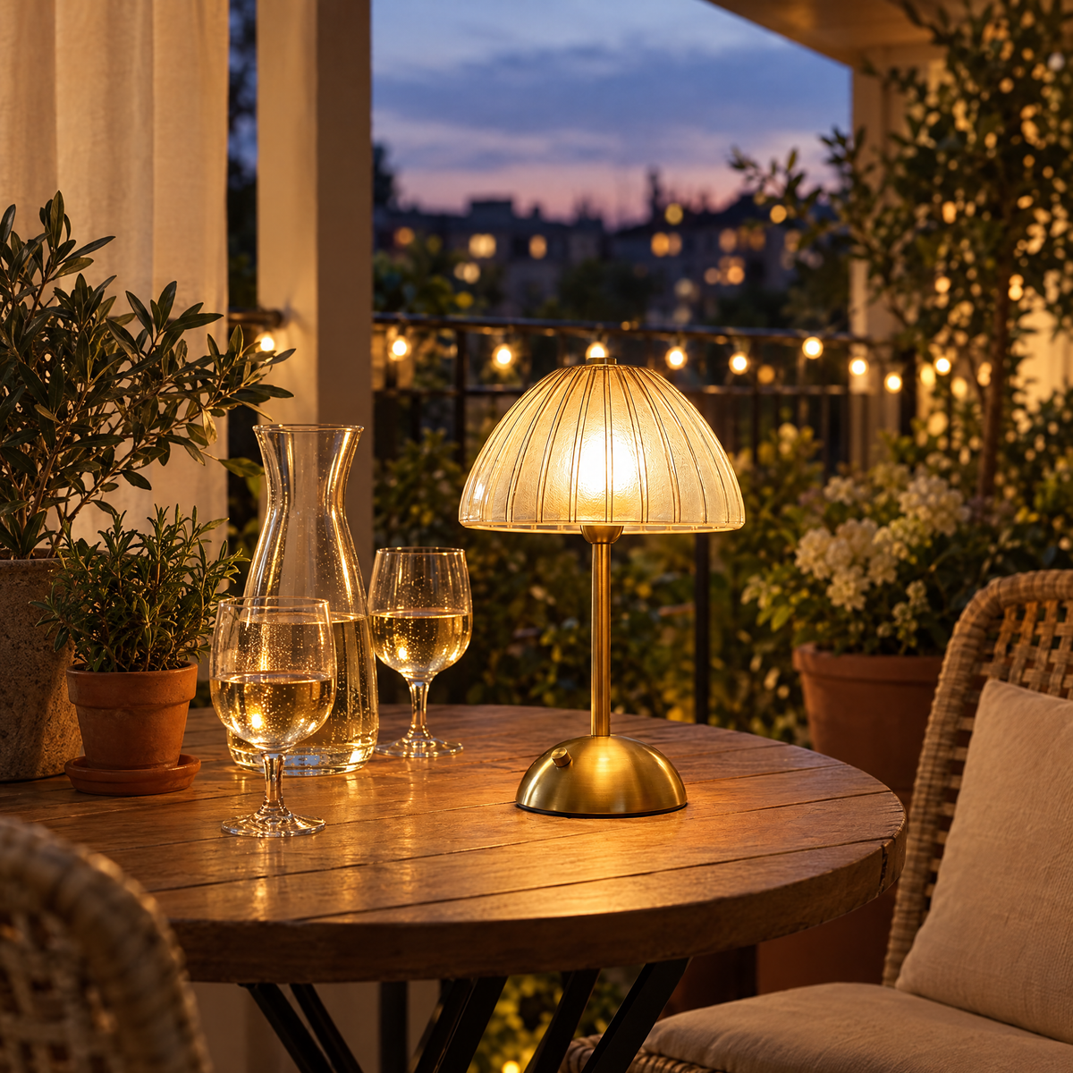 Cristallo crystal lamp on a balcony bistro table
