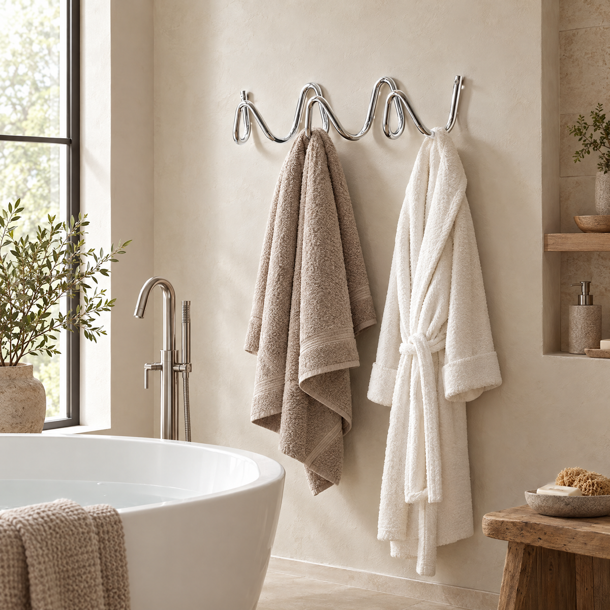 Flutto wave hook rack in a bathroom