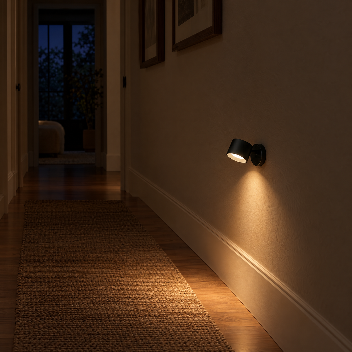 Giro wall light in a hallway at night