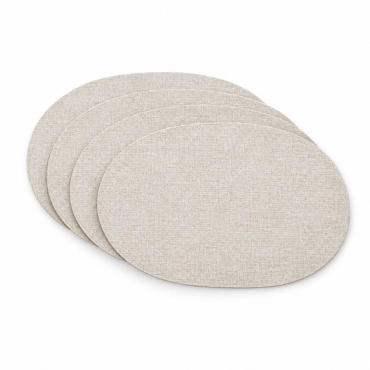 Set of four Tavola oval vegan leather placemats in oatmeal on a white background