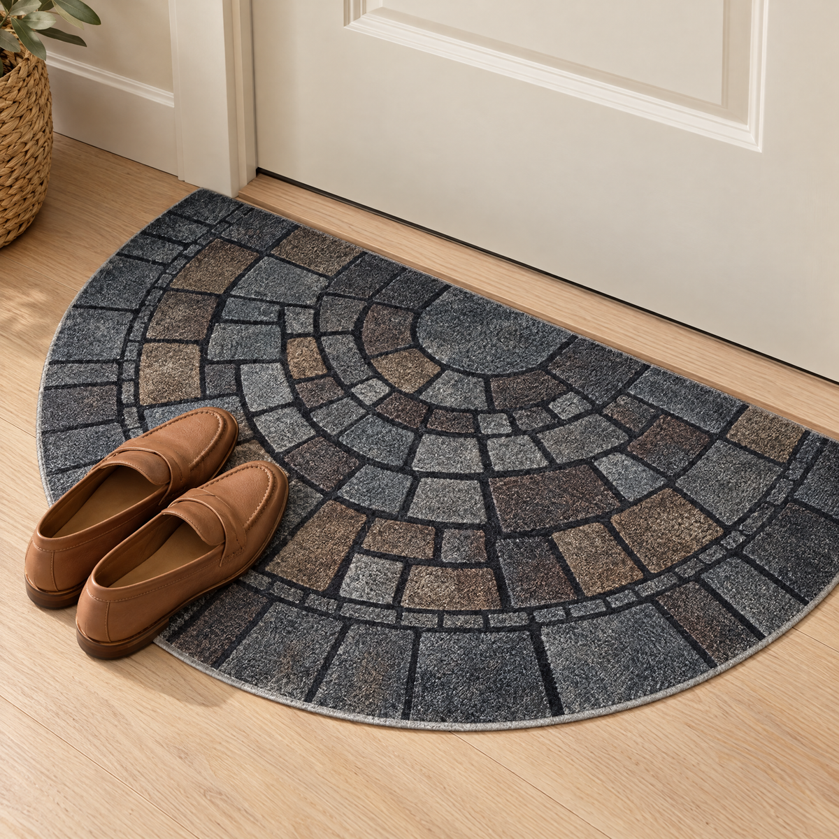 Close-up of the mosaic stone print on the Lastra door mat