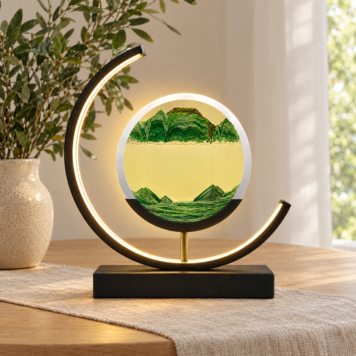 Close-up of the green sand landscape inside the Duna lamp