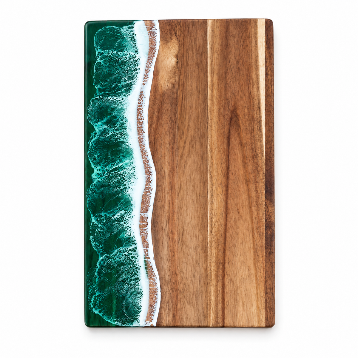 Onda resin and acacia serving board on a white background