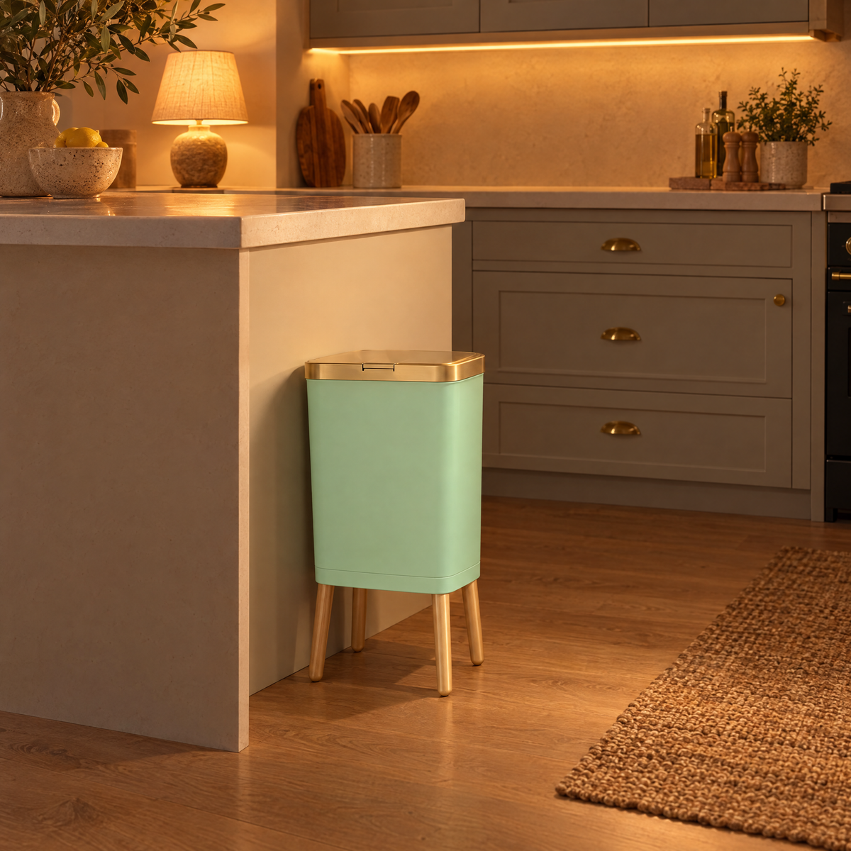 Mint Alto bin in a softly lit kitchen in the evening