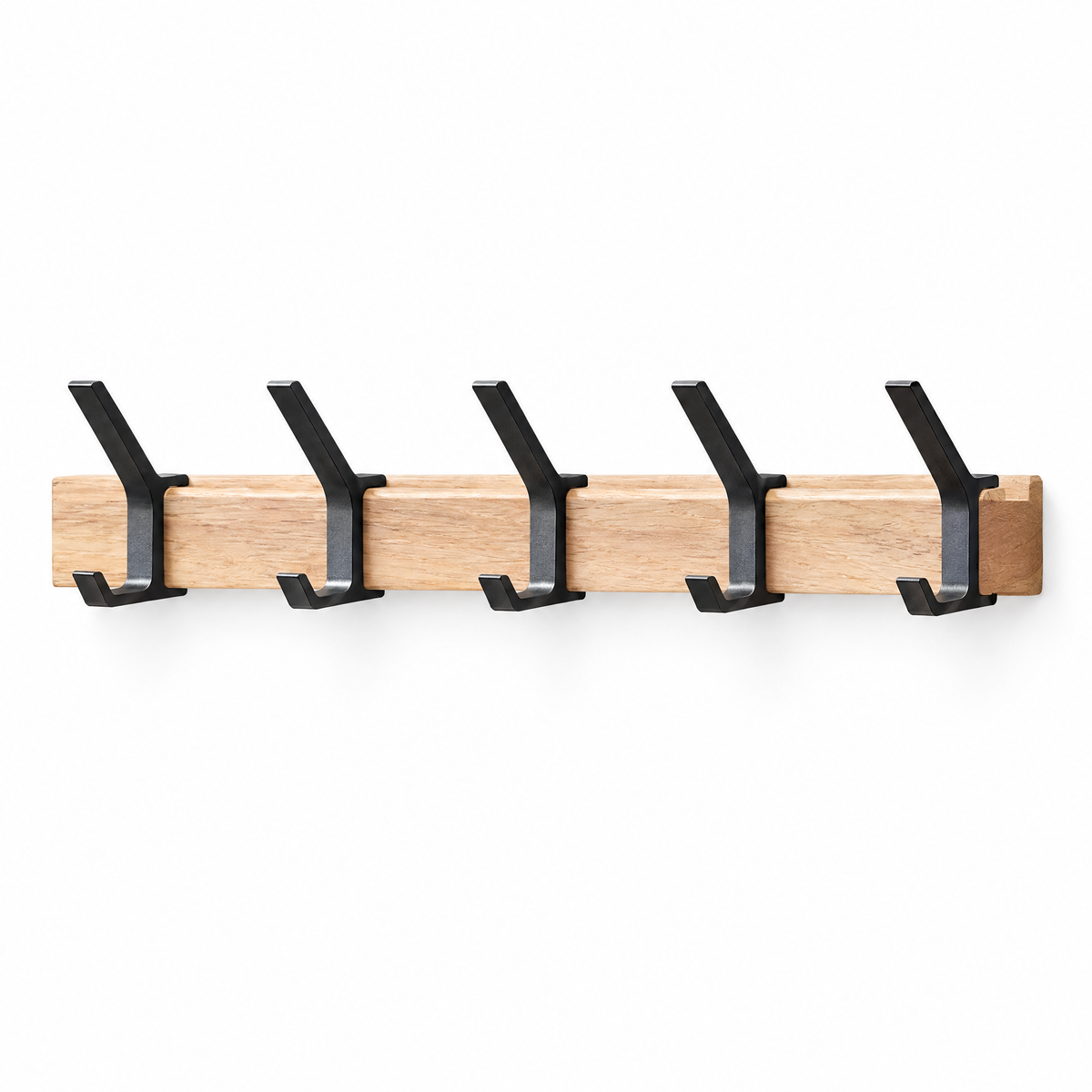 Gancio wood and aluminium coat rack with five hooks on a white background
