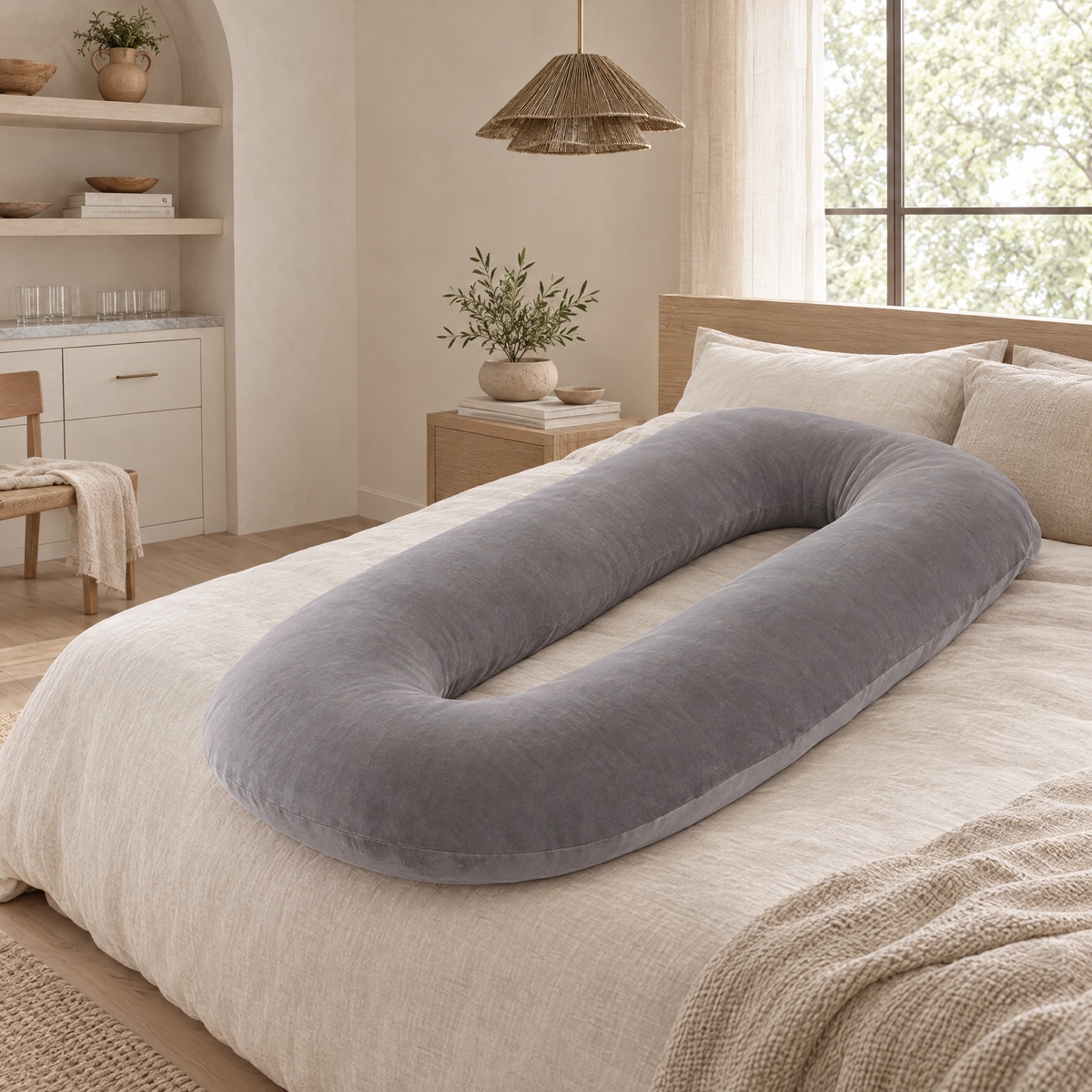 Abbraccio U-Shaped Body Pillow in a calm room setting