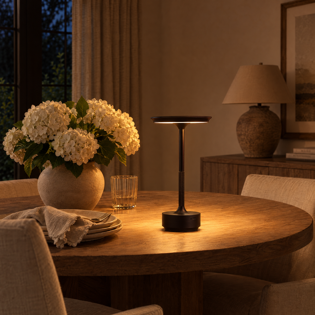 Tocco Cordless Touch Lamp in a warm evening setting