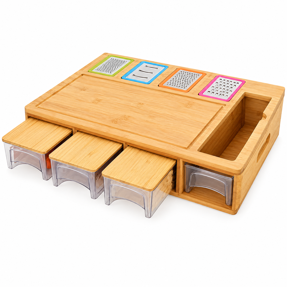 Tagliere Bamboo Prep Board with Trays on a white background