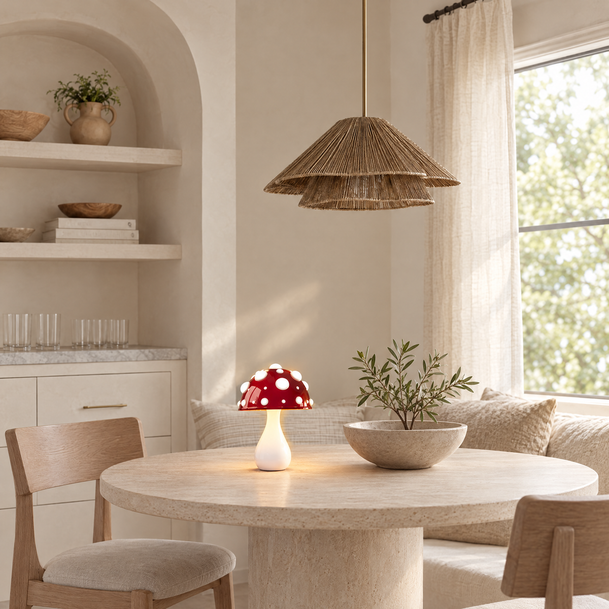 Spora Mushroom Table Lamp in a calm room setting
