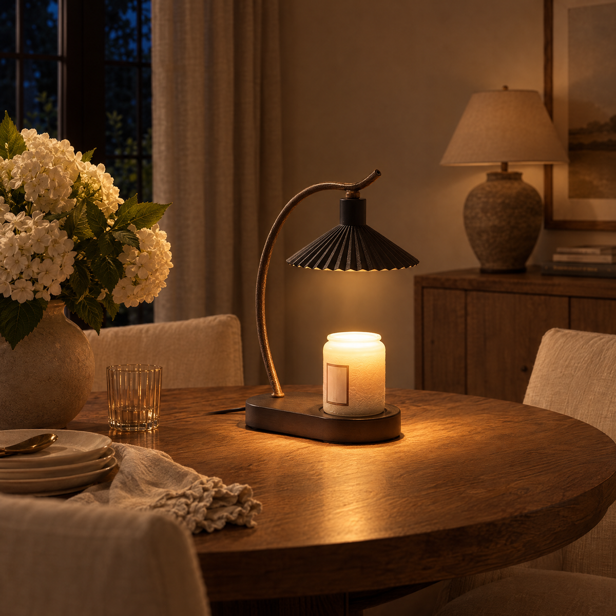 Stoppino Candle Warmer Lamp in a warm evening setting