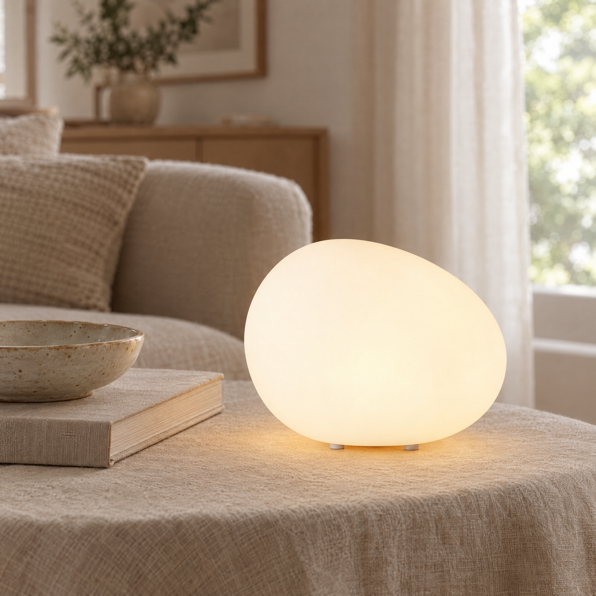 Ciottolo Pebble Bedside Lamp, close-up of the glowing surface