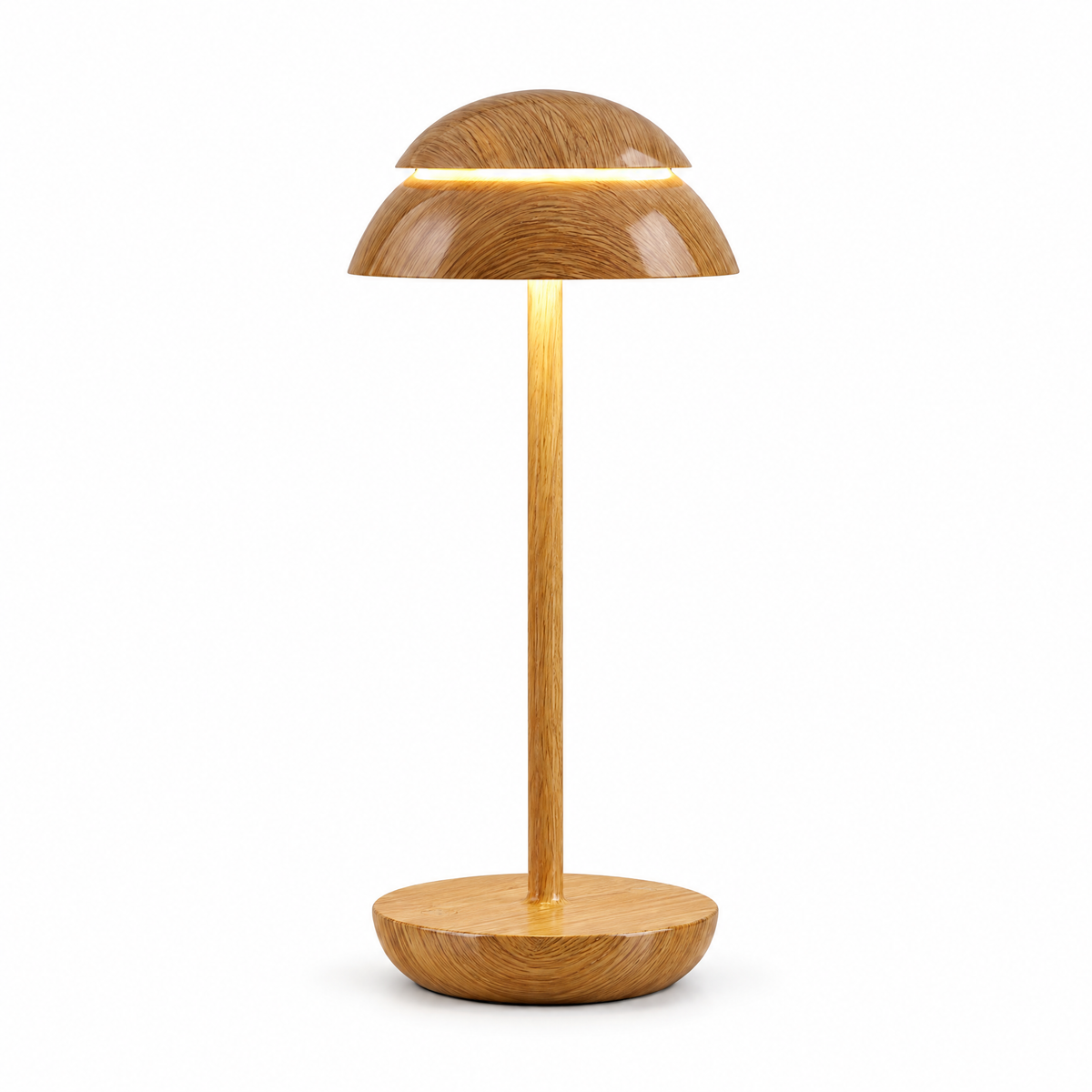 Cupola Rechargeable Table Lamp in wood finish on a white background