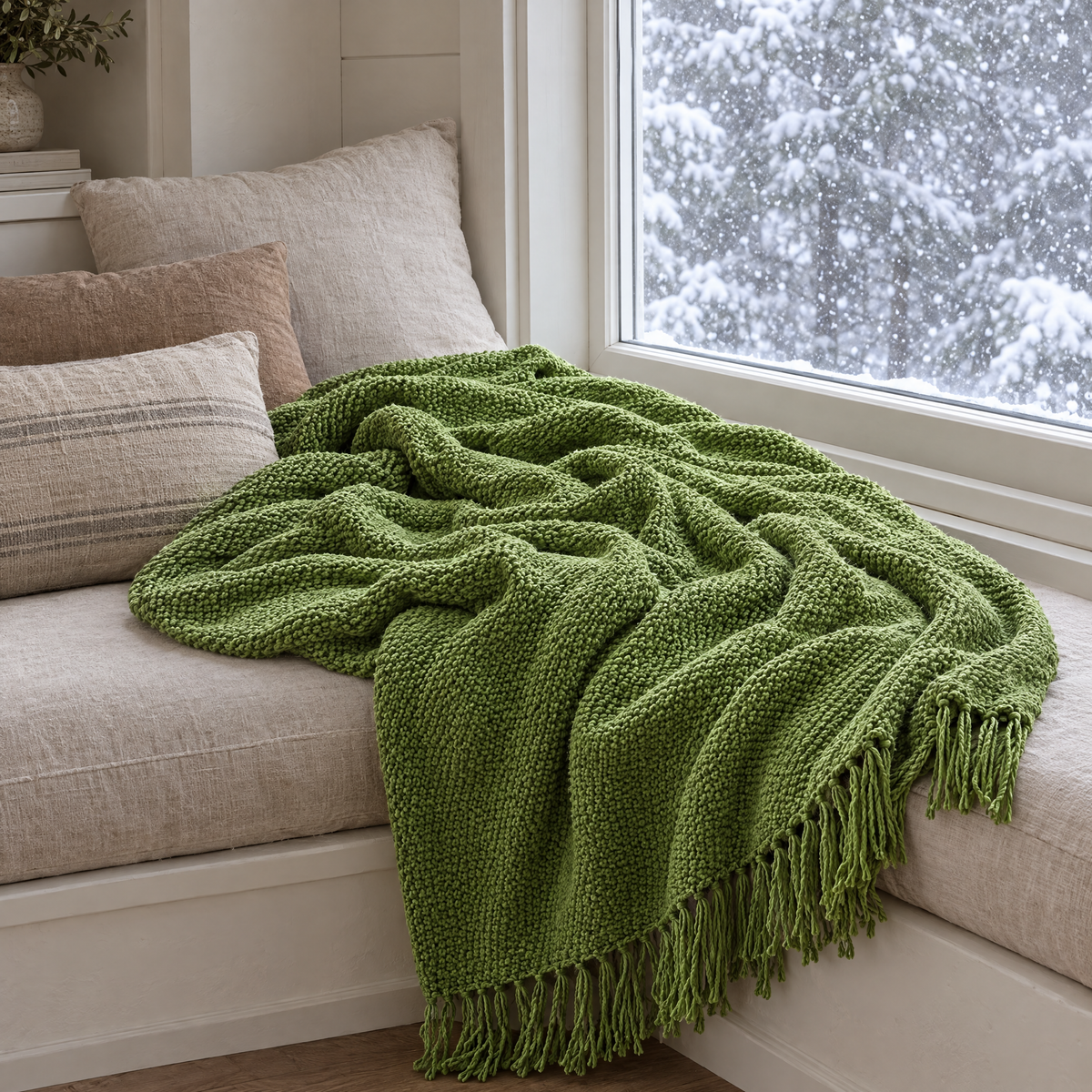 Maglia knit blanket in a window seat
